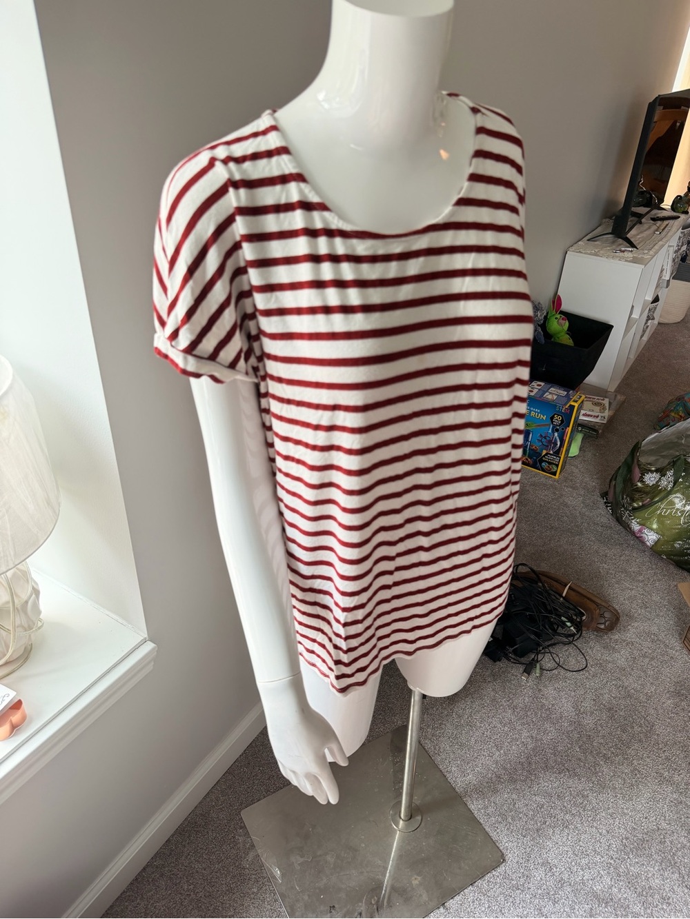 Green Envelope Red and White Striped Short-Sleeve Tee